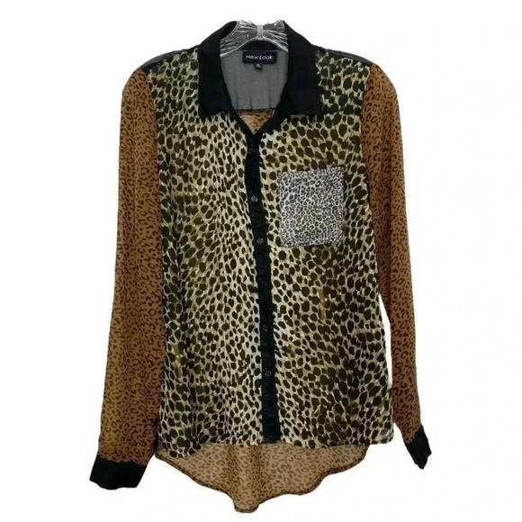Asos New Look Animal Print Patchwork Button Down Blouse - Picture 1 of 4